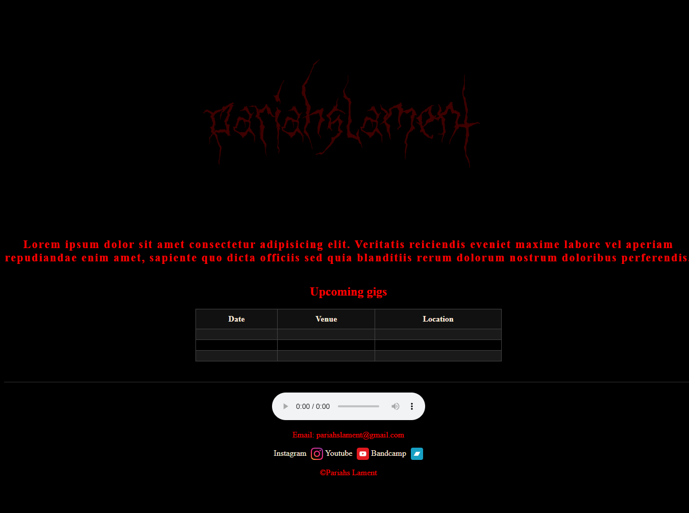 Band website screenshot