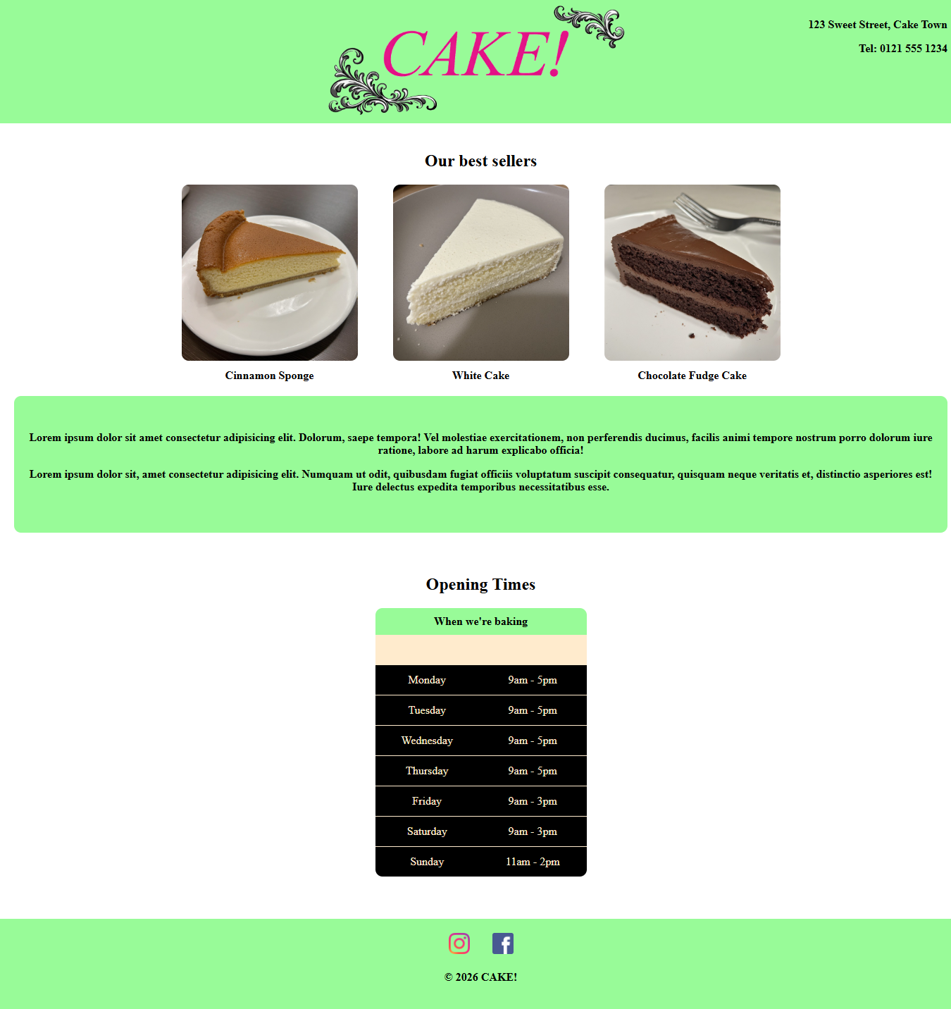 ||Cake shop website screenshot