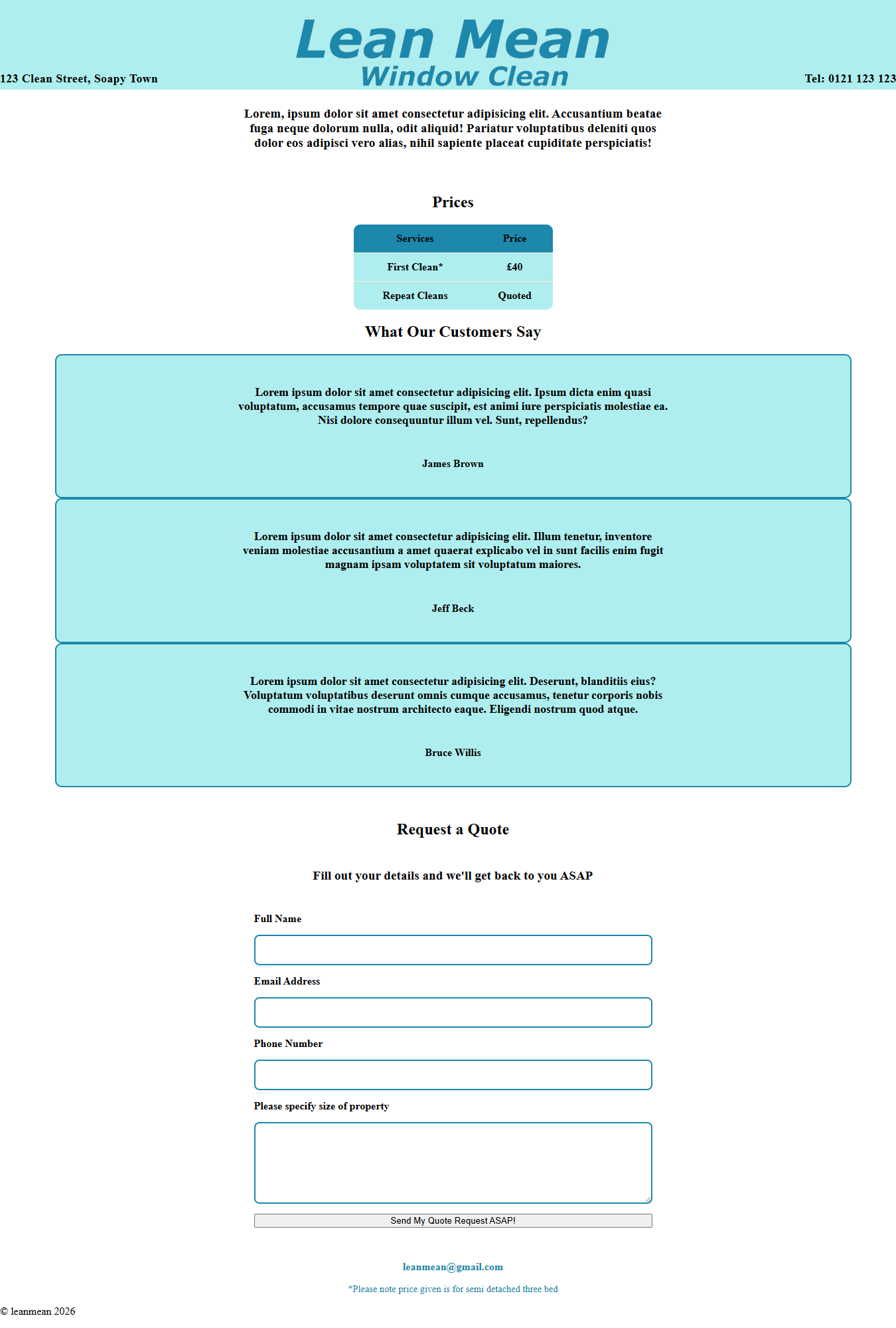 Window cleaning website screenshot